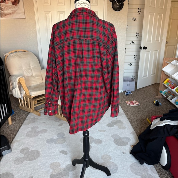 Old Navy Red Green and Black Plaid Flannel Shirt - Picture 3 of 4